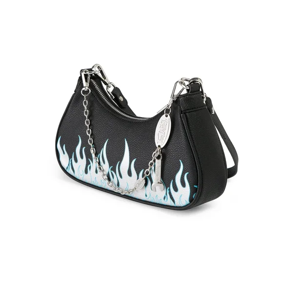 NWT Von Dutch Black Shoulder Bag with Blue Silver Flame Design - Picture 4 of 5